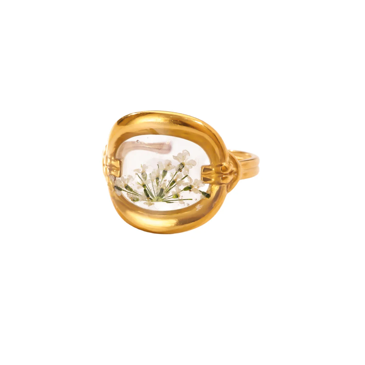 Elegante geometrische ovale Blumenringe für Frauen, goldfarben, Edelstahl, Öltropfen-Ring, Party, Hochzeit, Schmuck, Geschenk – Detail 3