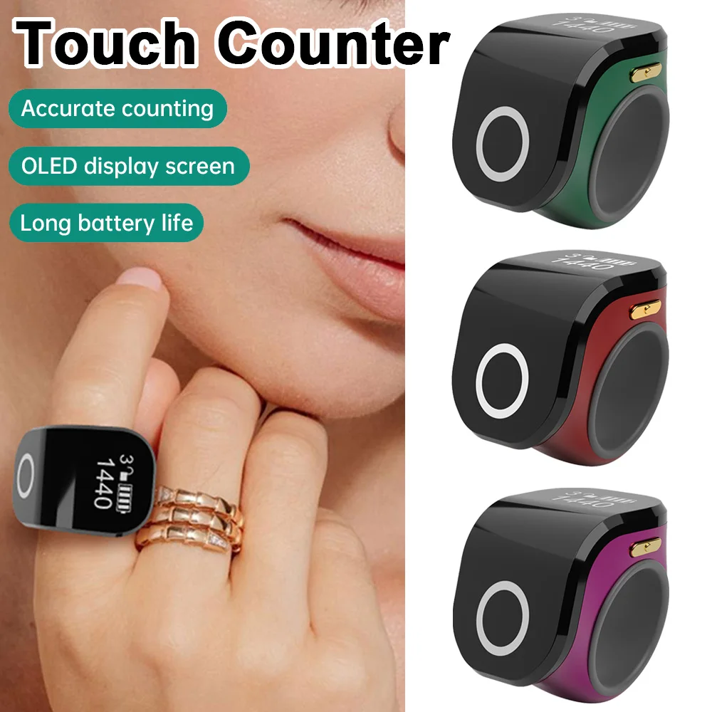 Smart Digital Counter for Muslims Prayer Time Vibration Reminder Mini Ring Counter Touch Waterproof Finger Counter Tasbeeh Zikr