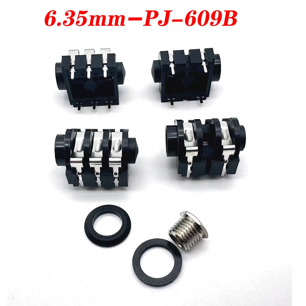 100pcs 6.35mm Jack 4Pin6Pin Stereo Female Headphone Socket Audio Plug Microphone Jack Thread PCB Panel Mount Connectors
