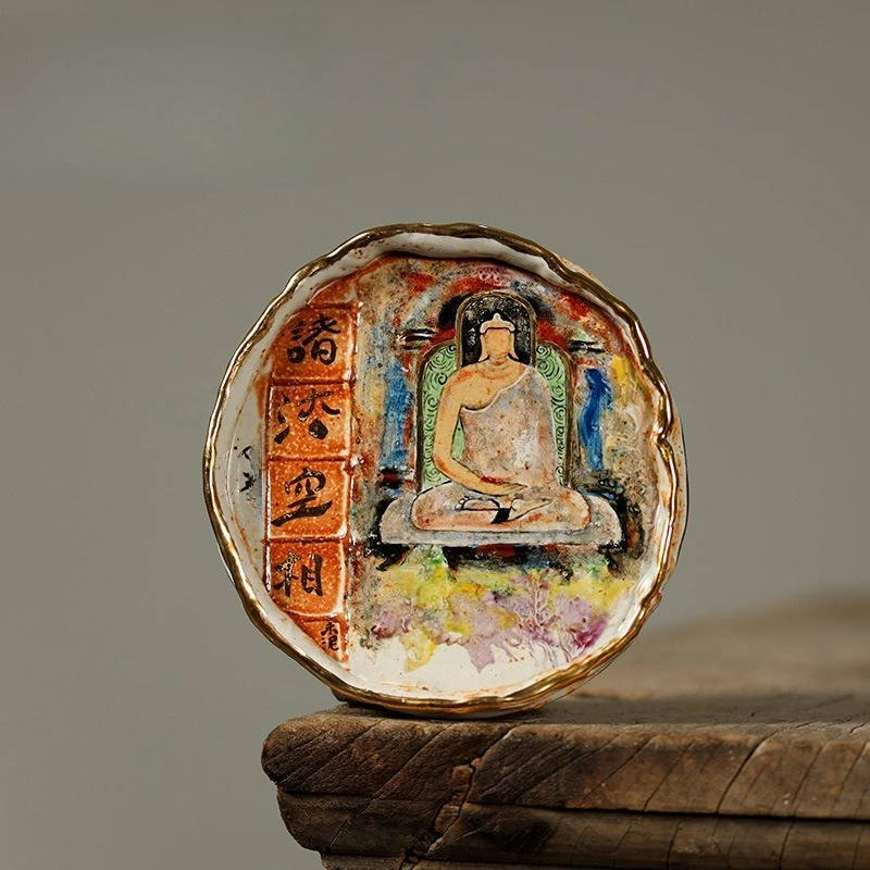 Wood-fired handmade Shino pot Chenghe mud pastel Dunhuang phaseless ceramic dry bubble table wabi-sabi wind 4holder pot cushion