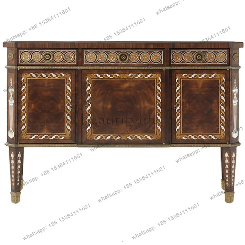 Three-door inlaid shell locker English villa foyer cabinet