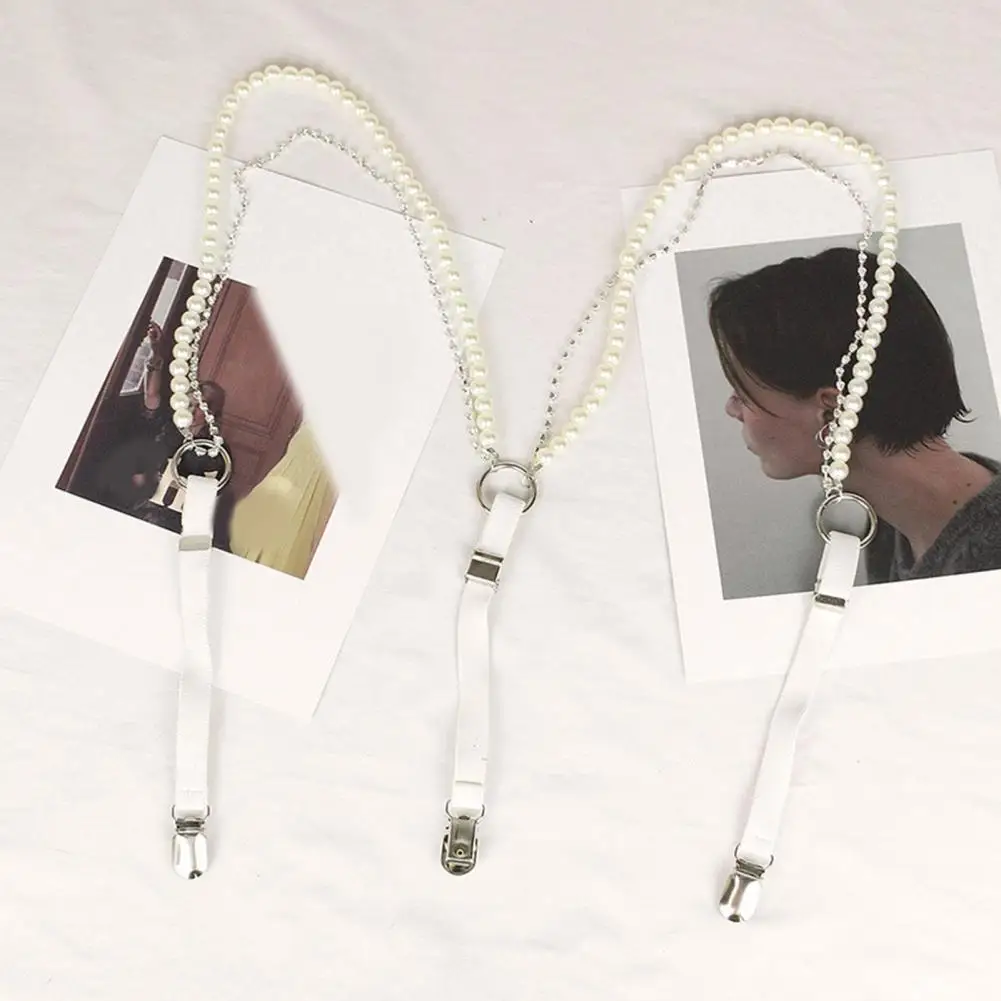 Pearl Chain Suspenders Belts for Women Faux Leather Rhinestone Shirt Decoration Back Strap Clothes Strap Chain Jewelry 멜빵