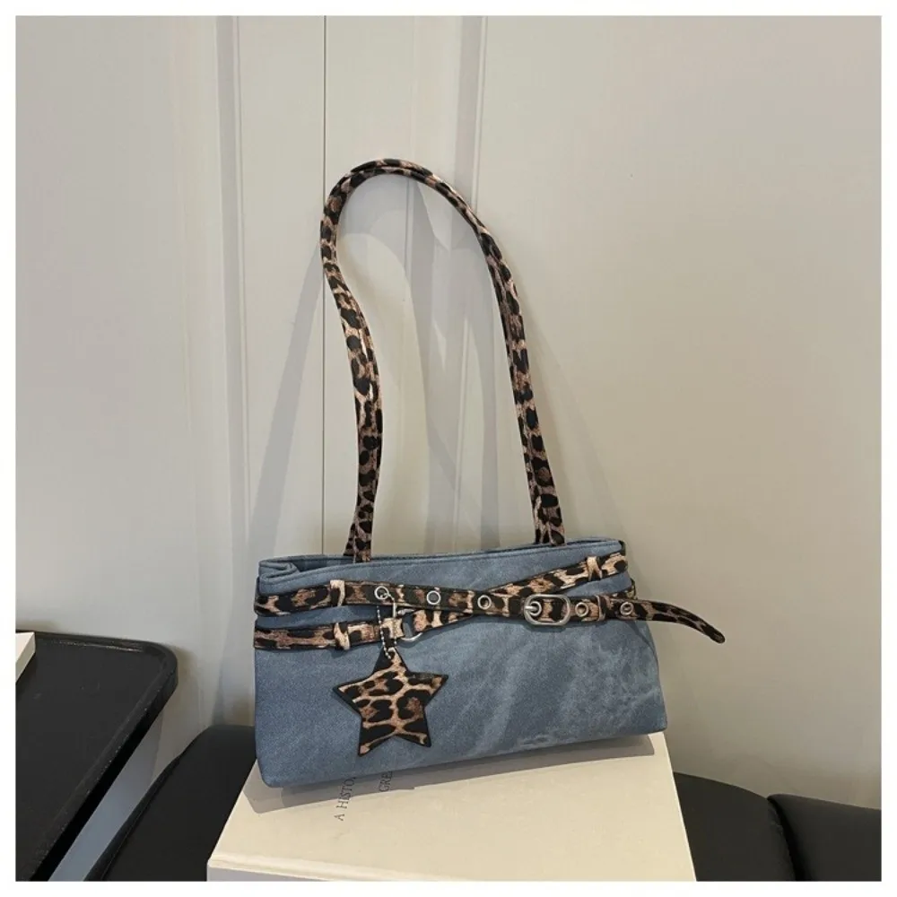 New Y2K Shoulder Bag Leopard Print Adjustable Strap Underarm Bag Star Pendant Women Handbag