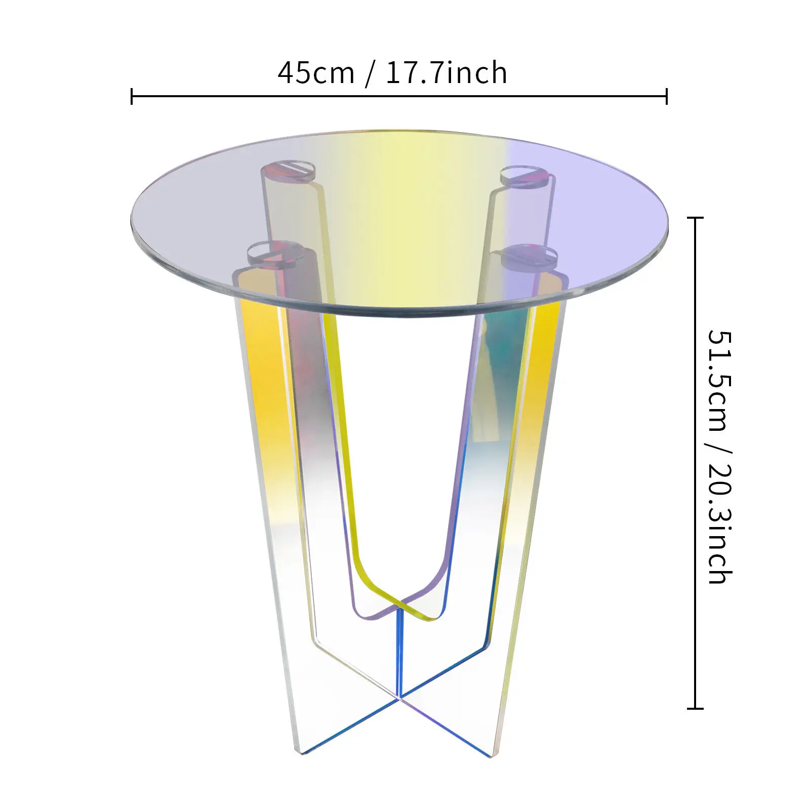 Round Rainbow Side Table Acrylic End Table Iridescent Coffee Table 17.7*20.3in