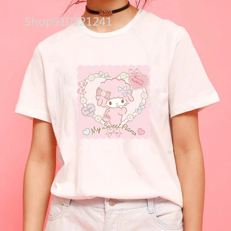 Mijn Lieve Piano T-Shirts Bedrukt Kawaii Dames T-Shirt Met Korte Mouwen Vrouwelijke Tops Grafische Schattige T-Shirts Harajuku Vintage Shirts