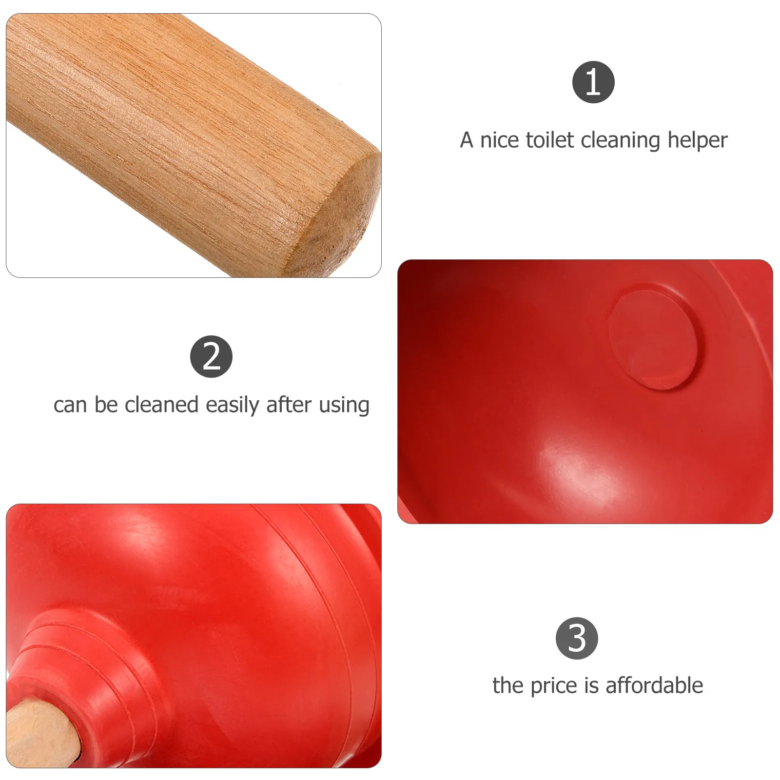

Household Bathroom Portable Tool Rubber Wood Material Easy Clean Multi Use Home Office Hotel Sink Plunger Toilet