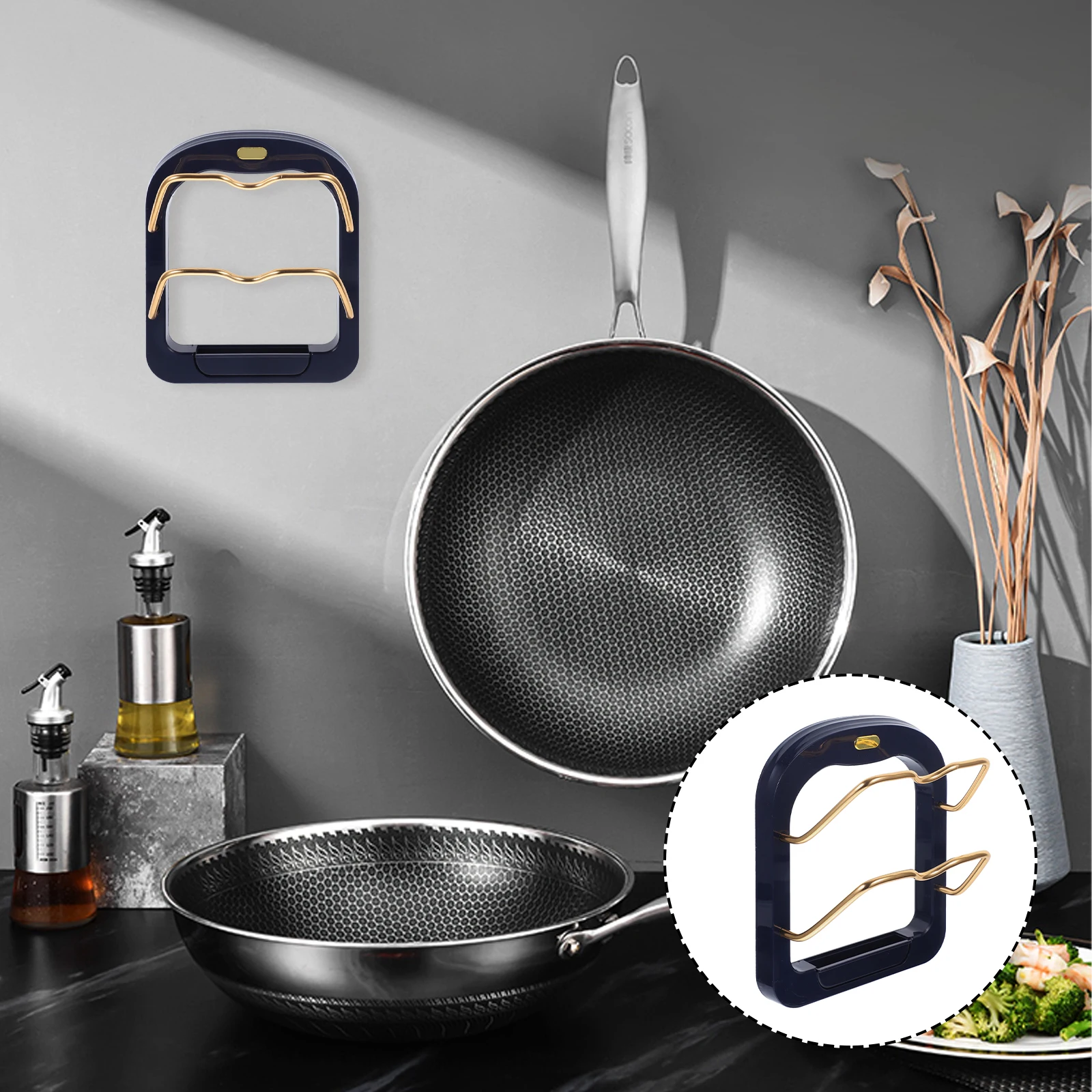 

Stylish Metal Pot Lid Rack Multifunctional Kitchen ganizer ABS Cutting Board Holder for Small Spaces Pan Cover Stand