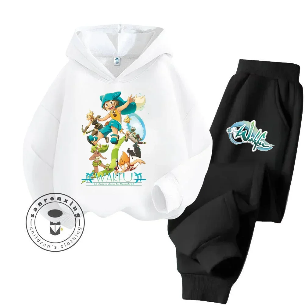 Children's Autumn/Spring Casual Wakfu Printed Sportswear for Boys and Girls 3-13 Years Old 2 Hoodies + Pants Set Clothing Set