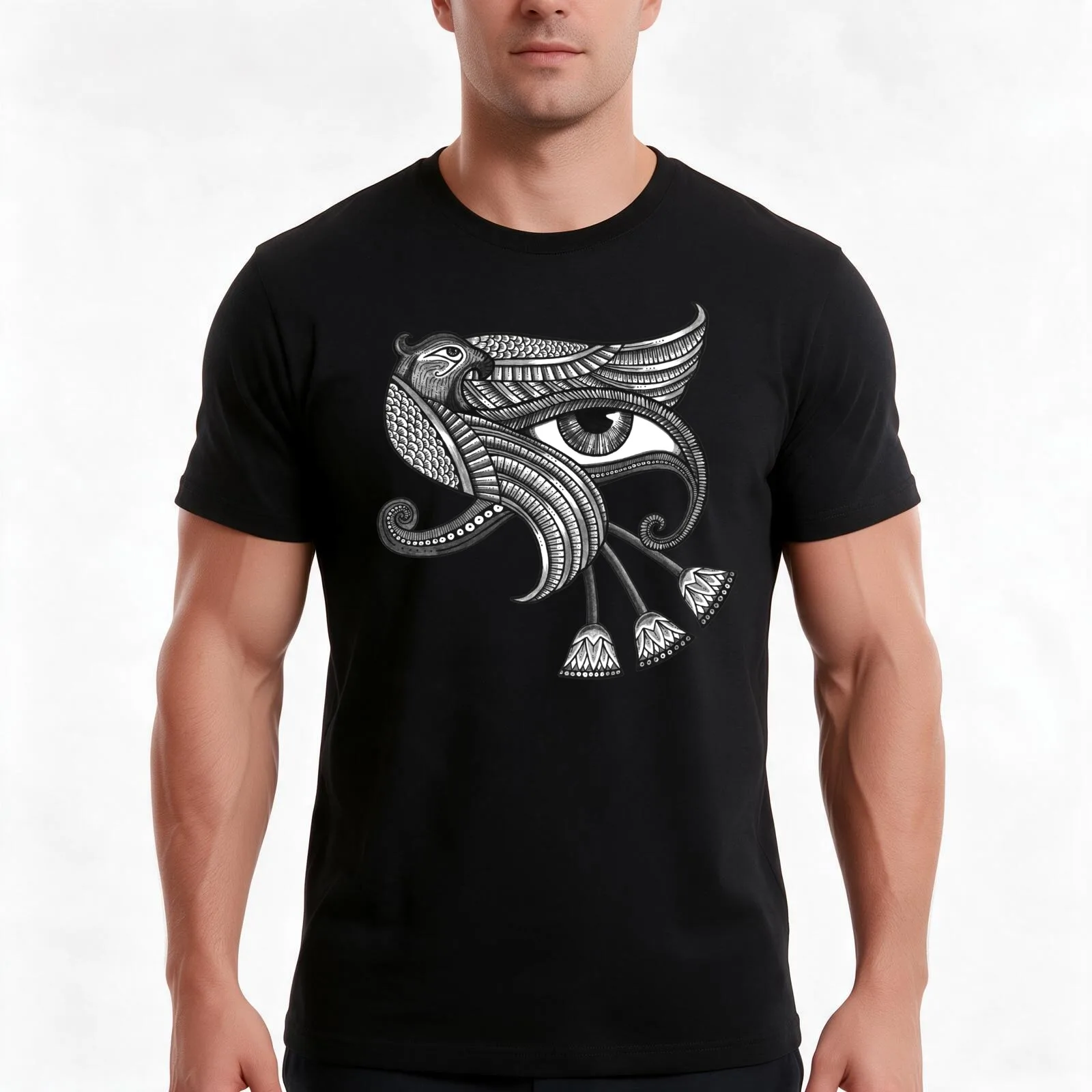 Eye of Horus (Tattoo Style Tee) T-Shirt, Summer Casual Cotton Tee, Oversized Streetwear Tops, Vintage Graphic Print, 100% Cotton
