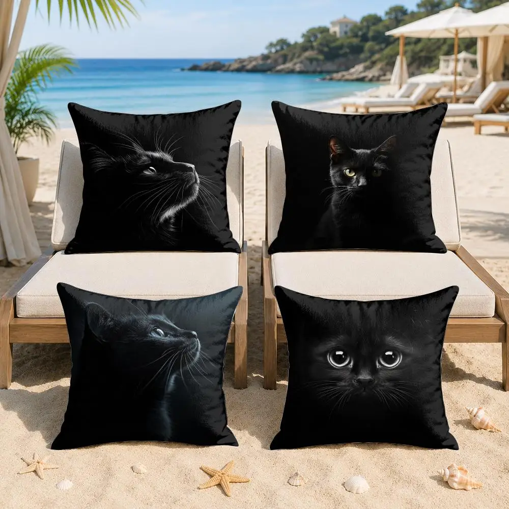 Black Cat Cute Kitty Cushion Cover Silky Short Plush Invisible Zipper Dustproof Sofa Pillow Case For Home Decor