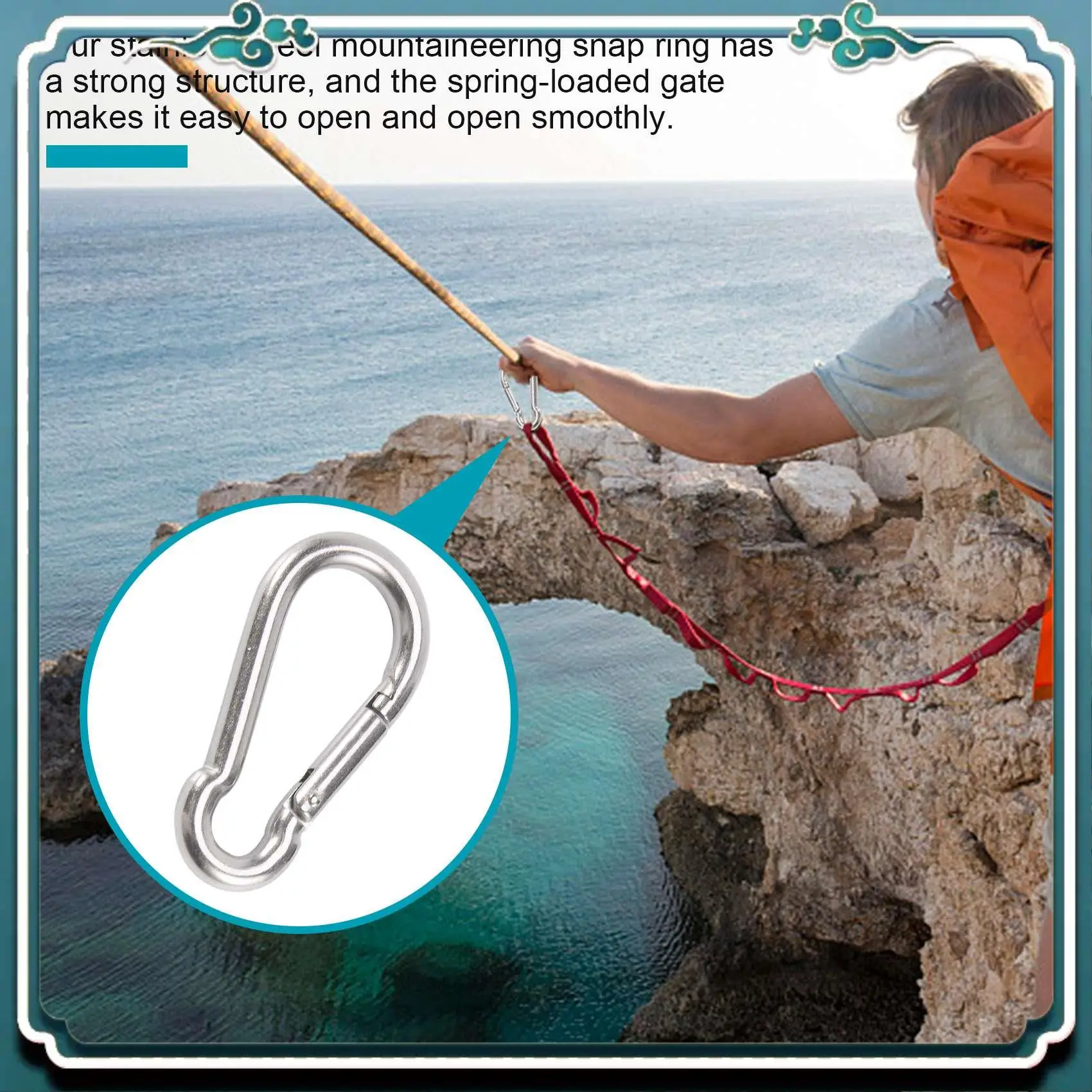 

Premium 6Pcs Stainless Steel Spring Snap Hook Carabiner, Small Carabiner, Stainless Steel Clips For Flags Climbing(M6 And M8)