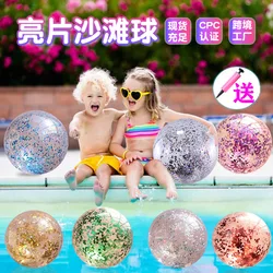 Inflatable Transparent Sequin Beach Ball for Children, PVC Balloon, Water Toy, Outdoor, 40cm, 60cm