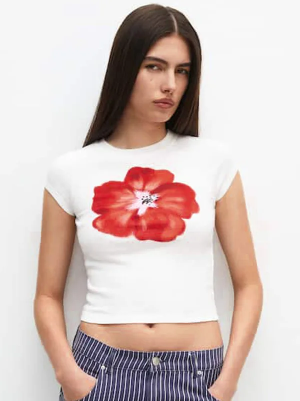 

Укороченный топ с цветочным принтом, женская футболка ort Sve Casual Sle из полиэстера, летняя футболка Faion ort Length