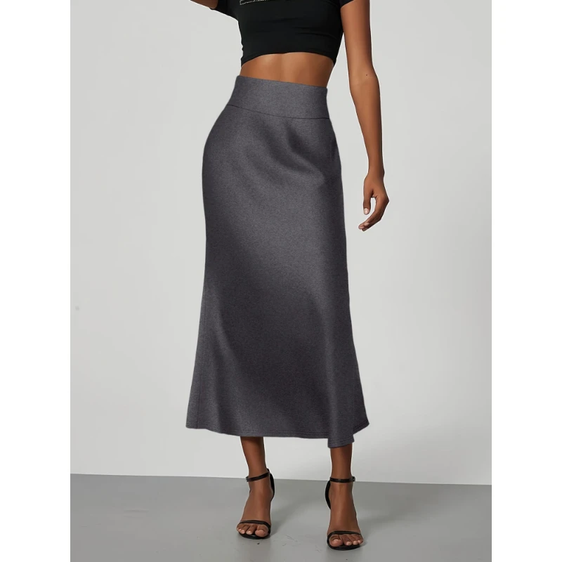 Falda de mujer verano versátil delgada Color sólido largo medio cuerpo falda moda temperamento señoras falda larga