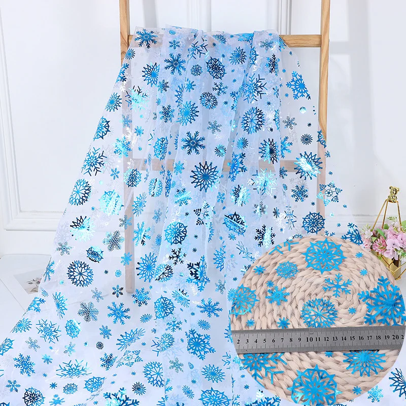 Kain Natal Kepingan Salju Biru Panas Organza Tanpa Benang Ringan Mainan Anak-anak Aksesori Pakaian Pertunjukan