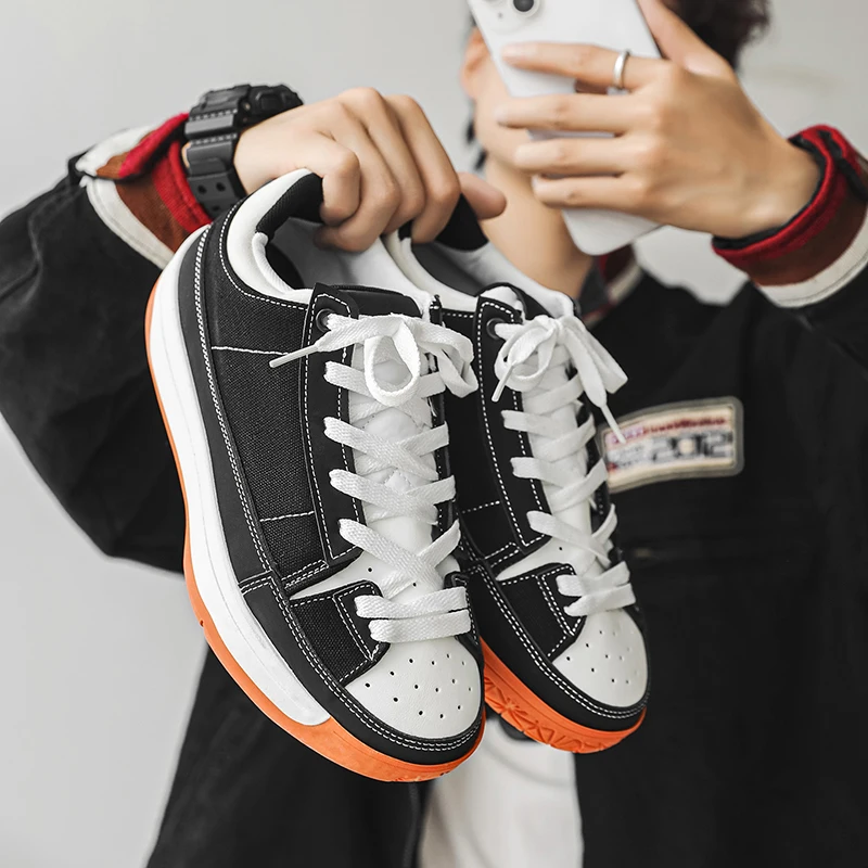 

Men's Casual Sports oes 2025 Autumn Faion Bla White Splicing Thi Bot Soft Bot Trendy oes round Toe Rubber Sole