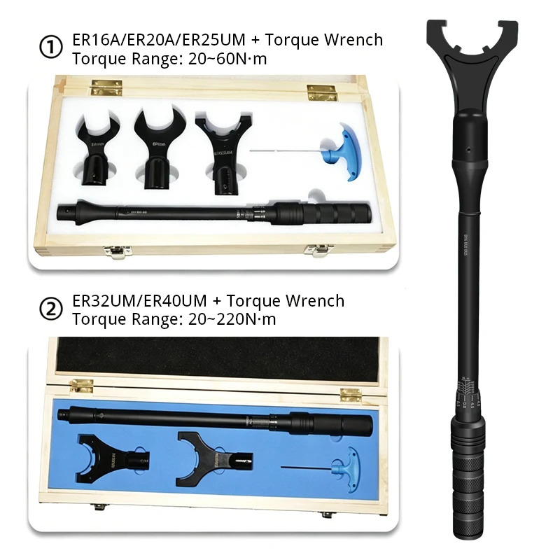 ER Torque Wrench Set ER16A ER20A ER25UM ER32UM ER40UM Nut Wrench with Interchangeable Head and Extended Tool Holder Wrench