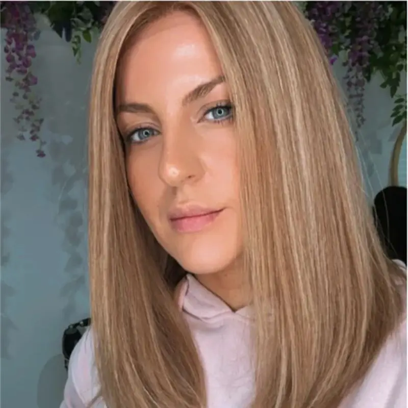 Ombre Caramel Blonde Brown Balayage Luxury Synthetic Lace Front Wig Short Straight Bob 150% Density Wigs For White Black Women