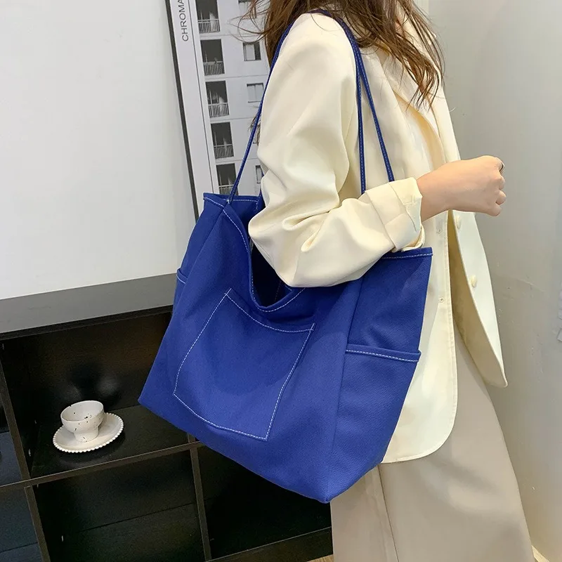 Custom Print Logo Solid Color Single Shoulder Large Capacity Tote Bag for College Students Attending Classes and Commuting Bags