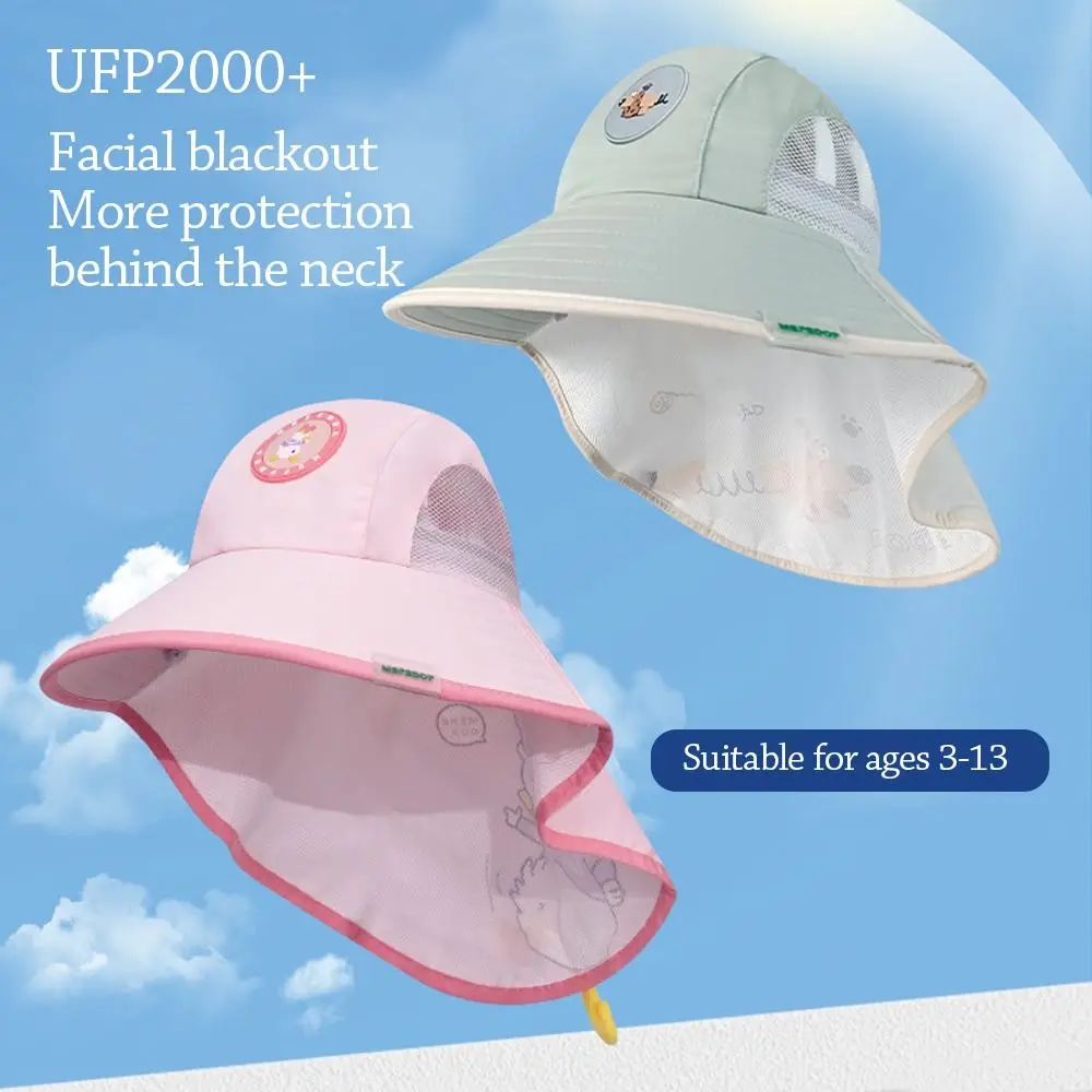 

Cute Large Brim Summer Kids Bucket Hat UV Protection Cartoon Panama Hat Breathable Beach Cap Outdoor