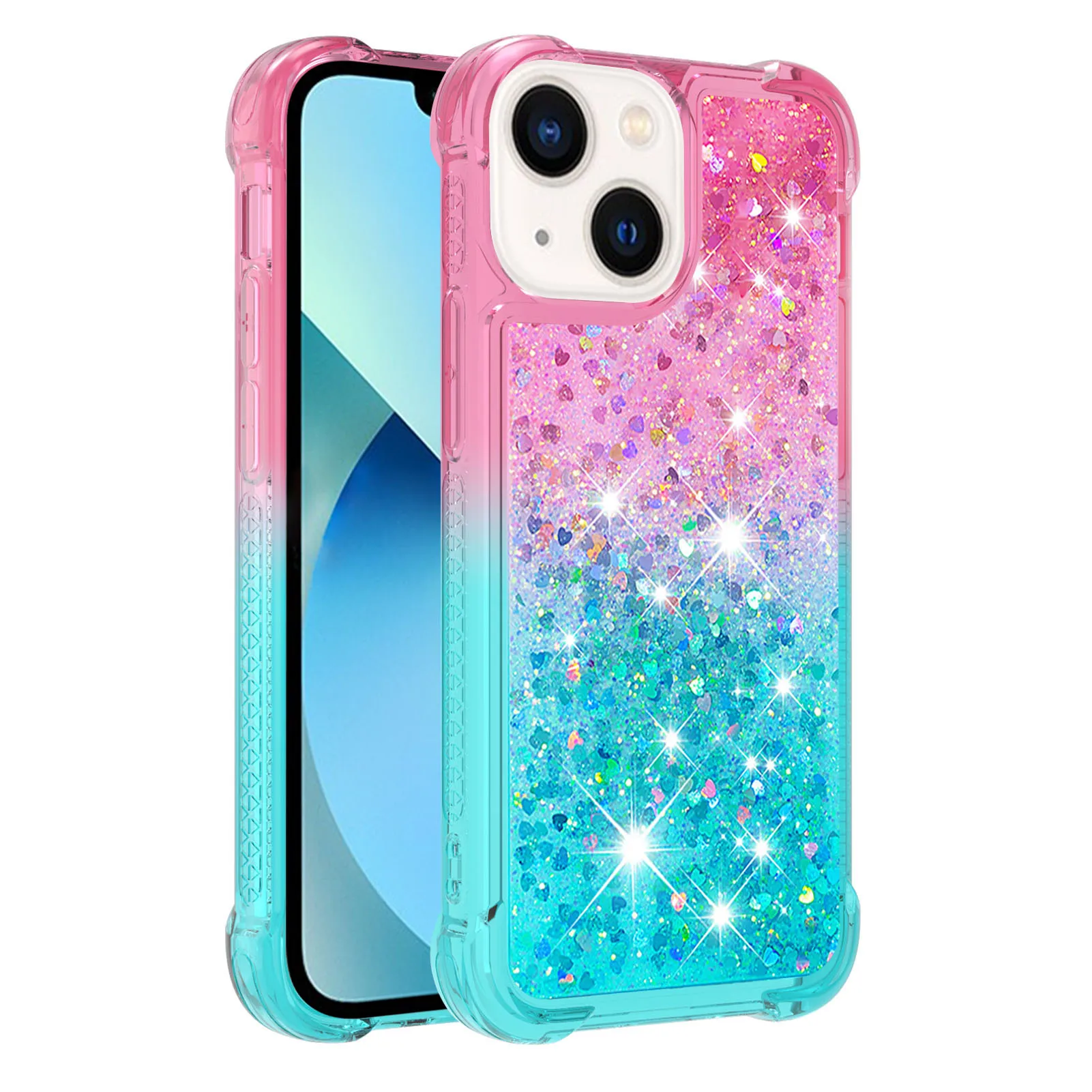 Capa de telefone com glitter de cor gradiente para iphone 14 15 16 pro max funda iphone 16 11 13 mini airbag capa à prova de choque