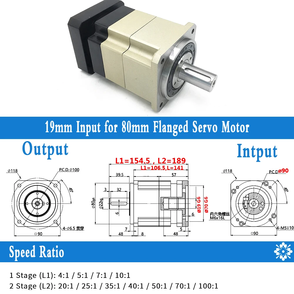 Nema 34 Planetary Gearbox Gear Helical High Precision 3arcmin 750W 90mm Flange Servo Planetary Reducer CNC Part Speed Reducer