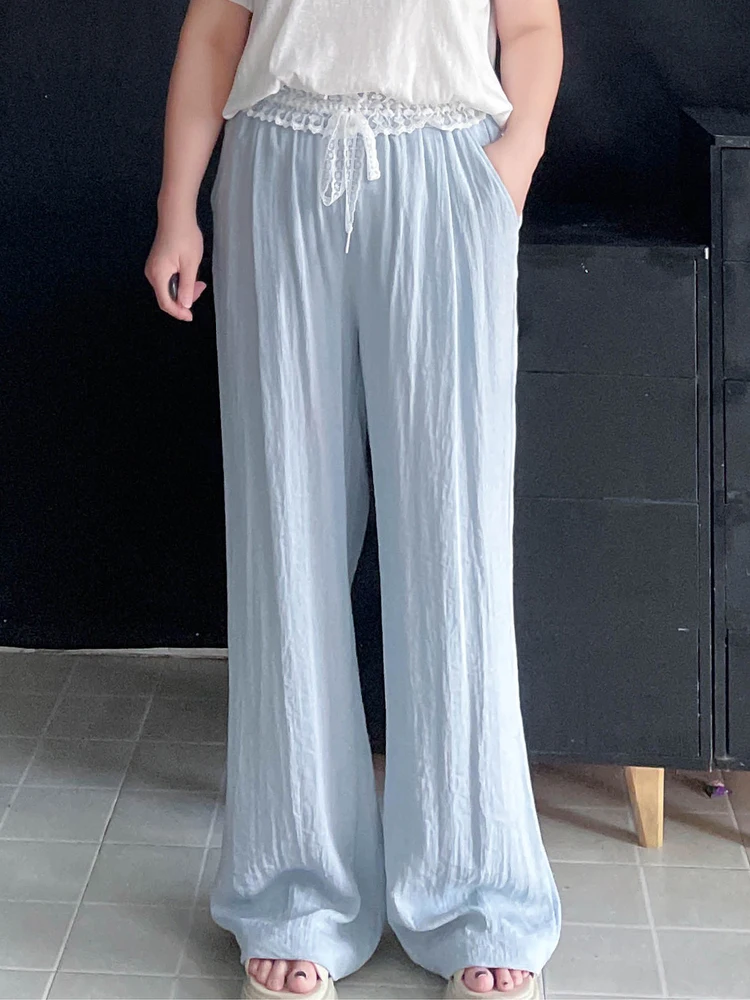 

plus Size Loose Drapey High Waist Long Pants Summer Thin Straight Leg Trousers for Tall Women Heavyweight Comfortable Fit