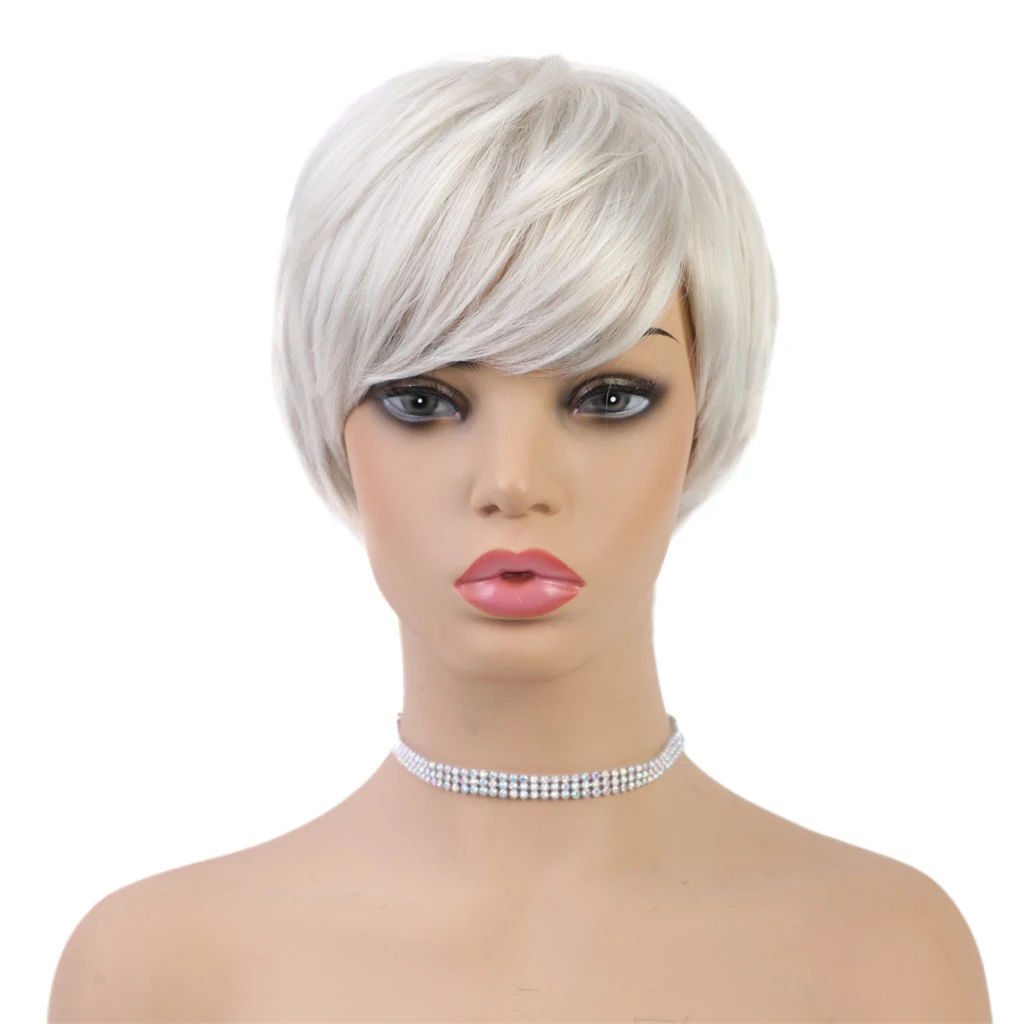 Wig rambut manusia asli mengkilap dan halus alami untuk wanita putih, Wig rambut putih untuk Makeup Cosplay