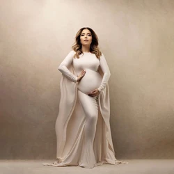 Elegant White Dresses For Maternity Photography Batwing Sleeve Long Even White Mermaid Women's Dress Pregnancy Photo Shoot Gowns