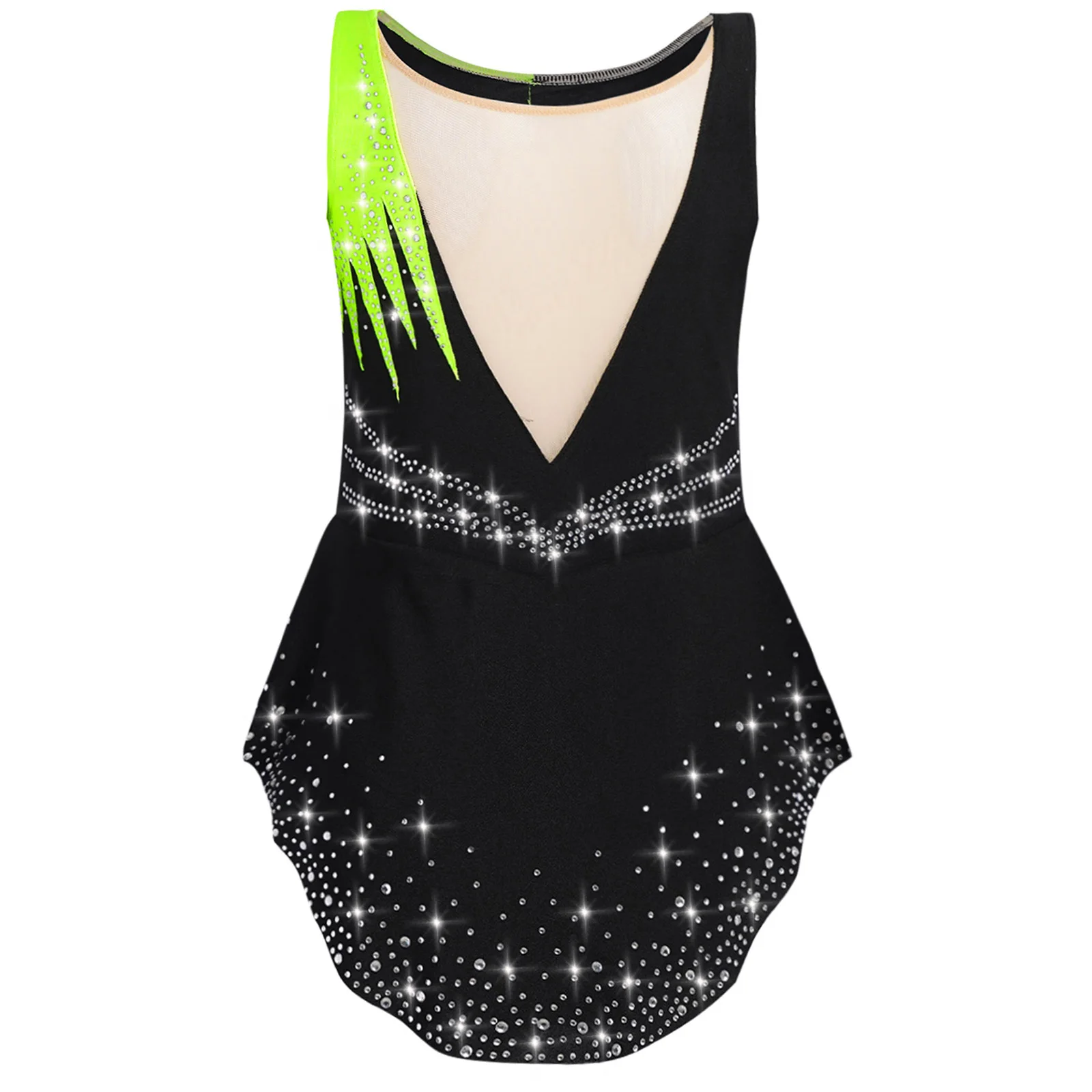 Justaucorps de gymnastique rythmique sans manches pour filles, strass brillants, body de Ballet, valse, Costume de spectacle de compétition latine