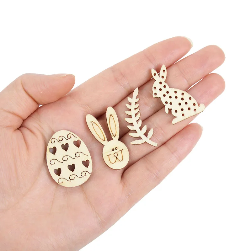 Huevos de conejo de Pascua Feliz, artesanía de madera, decoraciones para fiesta en casa, adornos colgantes de virutas de madera, artesanía Natural,