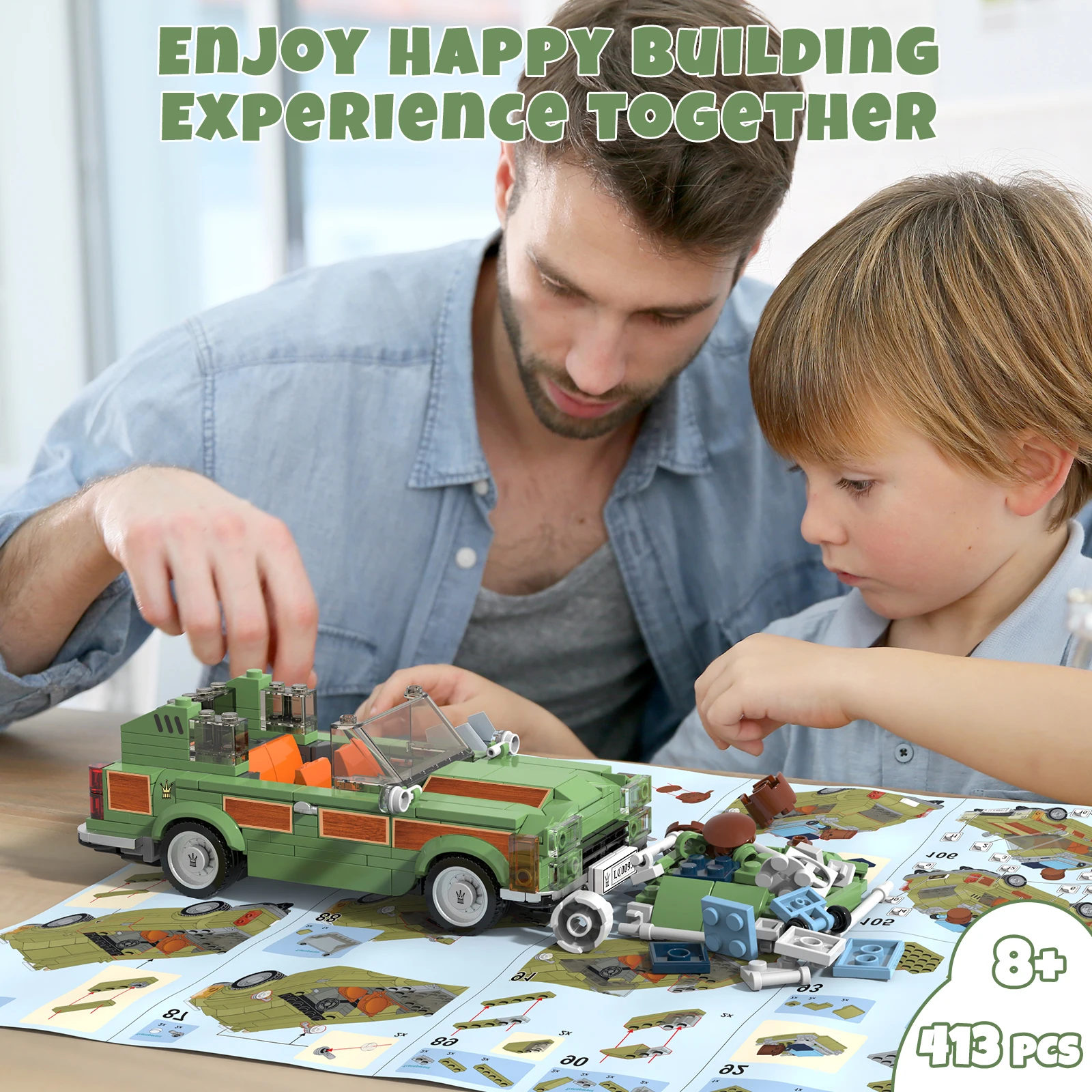Family Vacation Wagon Queen Truckster Road Trip Toy Building Set, Camper Toy Kit, Creative Gift for Fans, Kids Boy 8-14, 413 Pcs