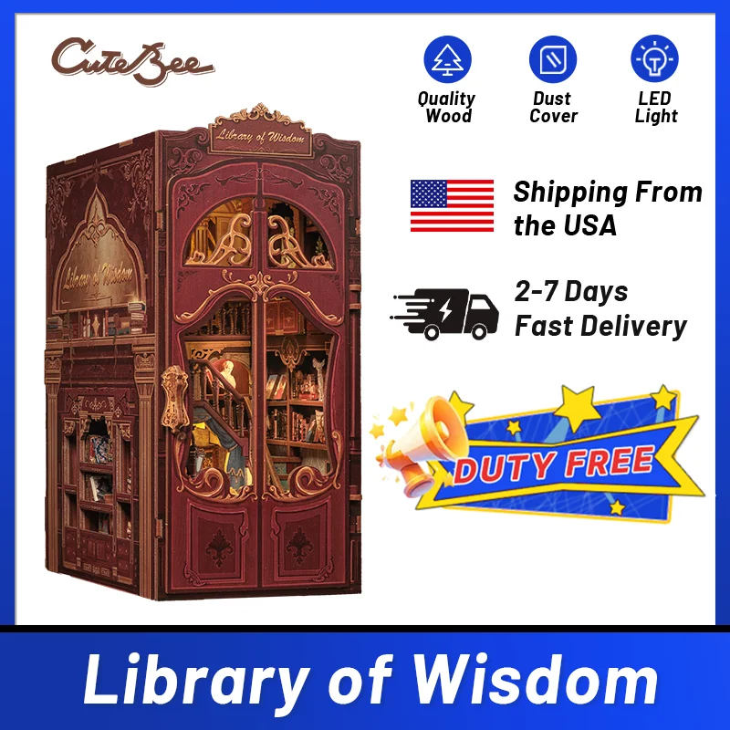 

CUTEBEE DIY Book Nook Wooden Doll House with Touch Light Bookshelf Insert Detective Series for Library of Wisdom