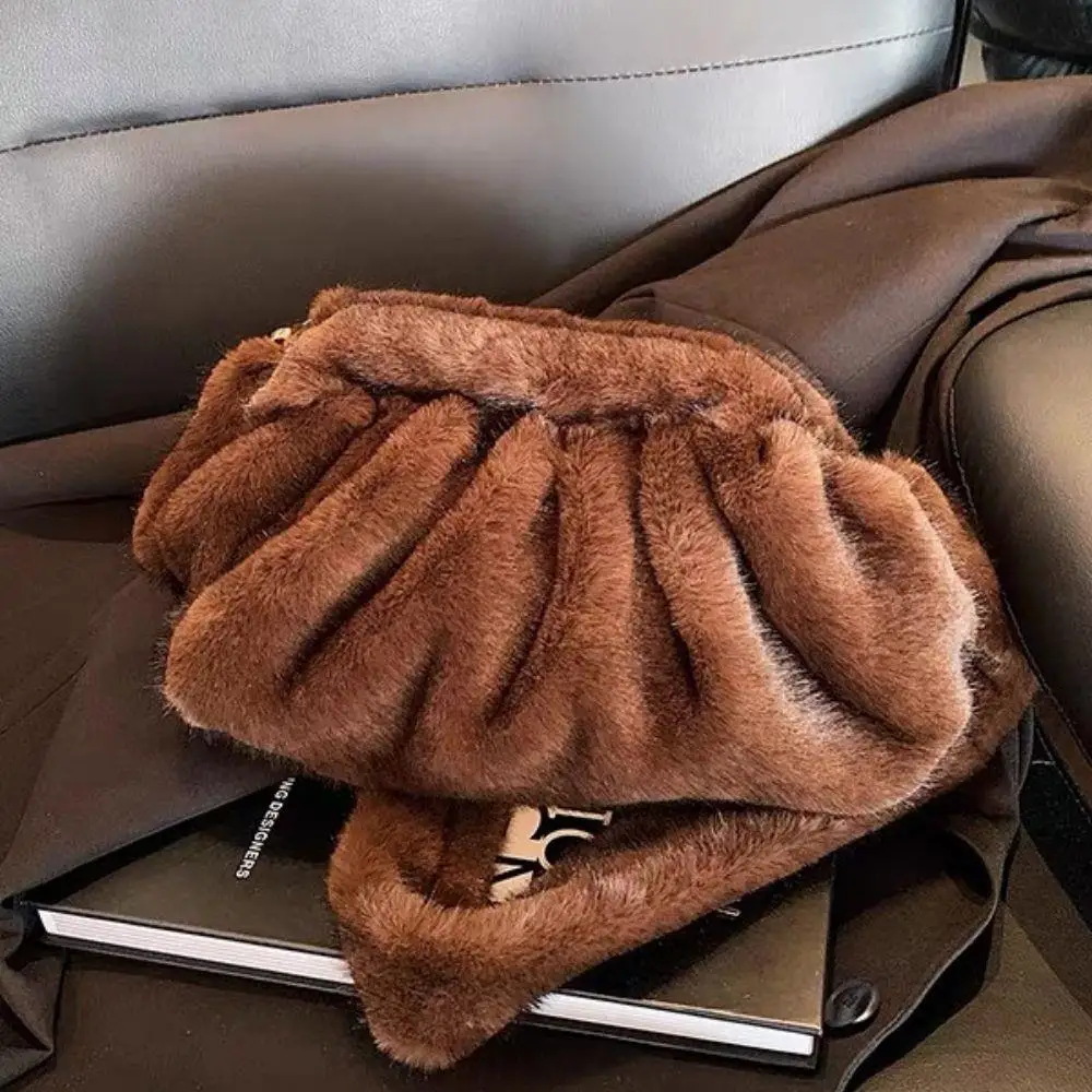 

Пушистая плюшевая сумка для пельменей, модная зимняя теплая мягкая сумка через плечо из искусственного меха для женщин, простые роскошные дизайнерские кошельки и сумки