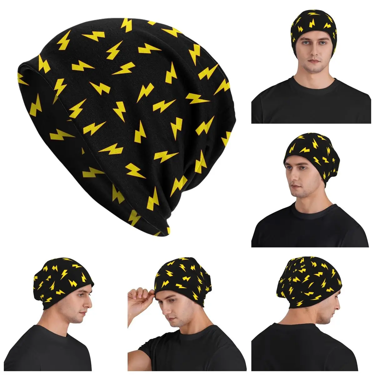 

Желтые молнии, болты на красном громовом болте, теплая вязаная шапка, модная шапка-капот, осенне-зимняя уличная шапка, шапки для взрослых