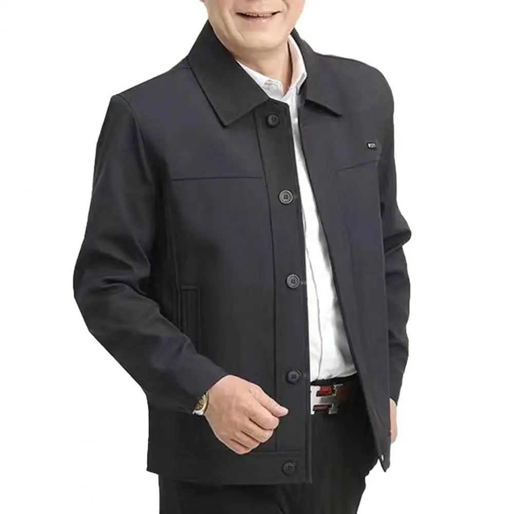 Men Jacket Stylish Men's Lapel Jacket Lightweight Button-up Cardigan with Pockets for Fall Spring Fashion Men Solid Color Jacket