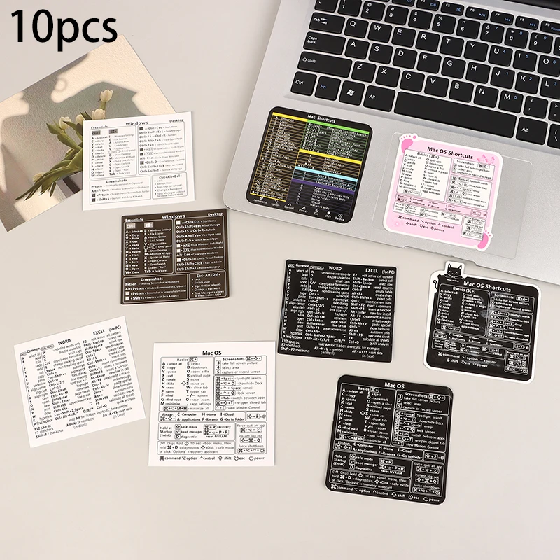 10pcs Keyboard Shortcut Stickers Letter Graphic Laptop Protective Stickers Tools