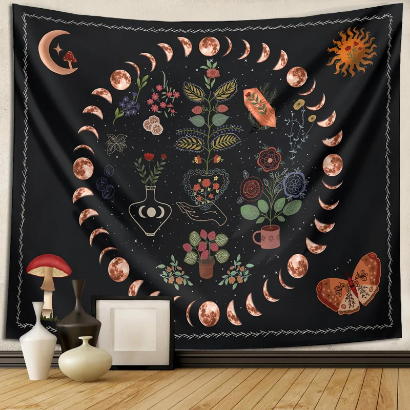 Moon Phase Tapestry Retro Botanical And Floral Home Decor Suitable For Living Room And Bedroom Wall Decor Tapestry