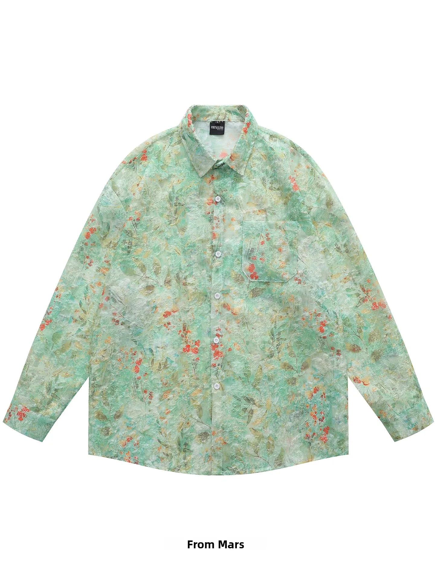 

Casual Floral Print Long Sve irt Thin Breathable Spring Autumn Men's Faion Brand from Loose Fit Youth ular