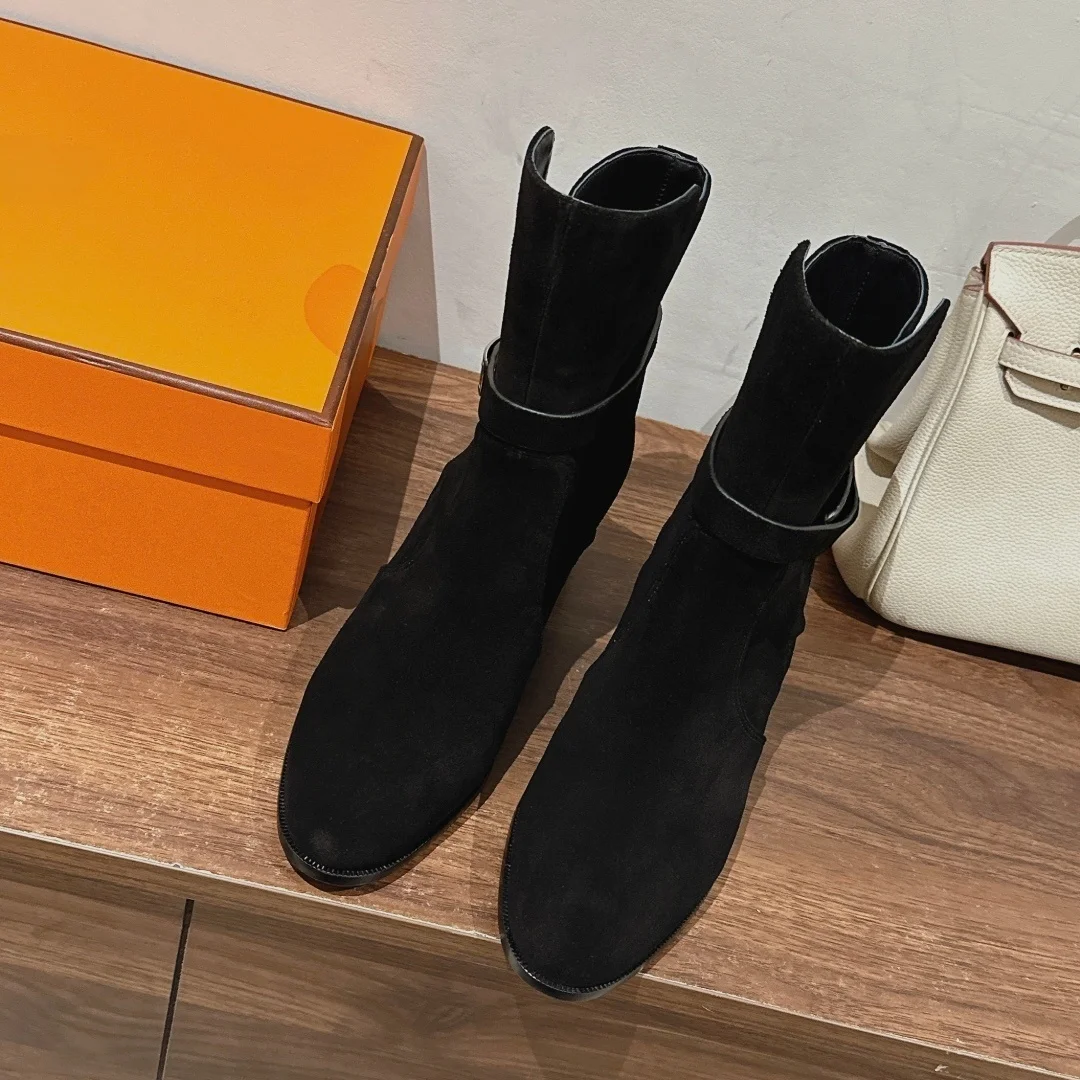2026 High Quality winter Women Shoes Round Toe Elegant Mid Heel Ankle Boots ch24100453
