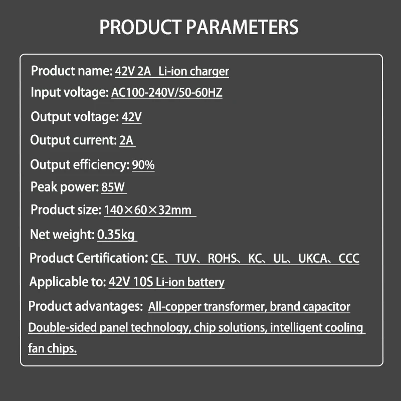 DC 42V 2A Lithium Battery Charger For Xiaomi M365 36V Lithium Battery Group Smart Fast Charge AC 100-240V EU US UK AU Plug