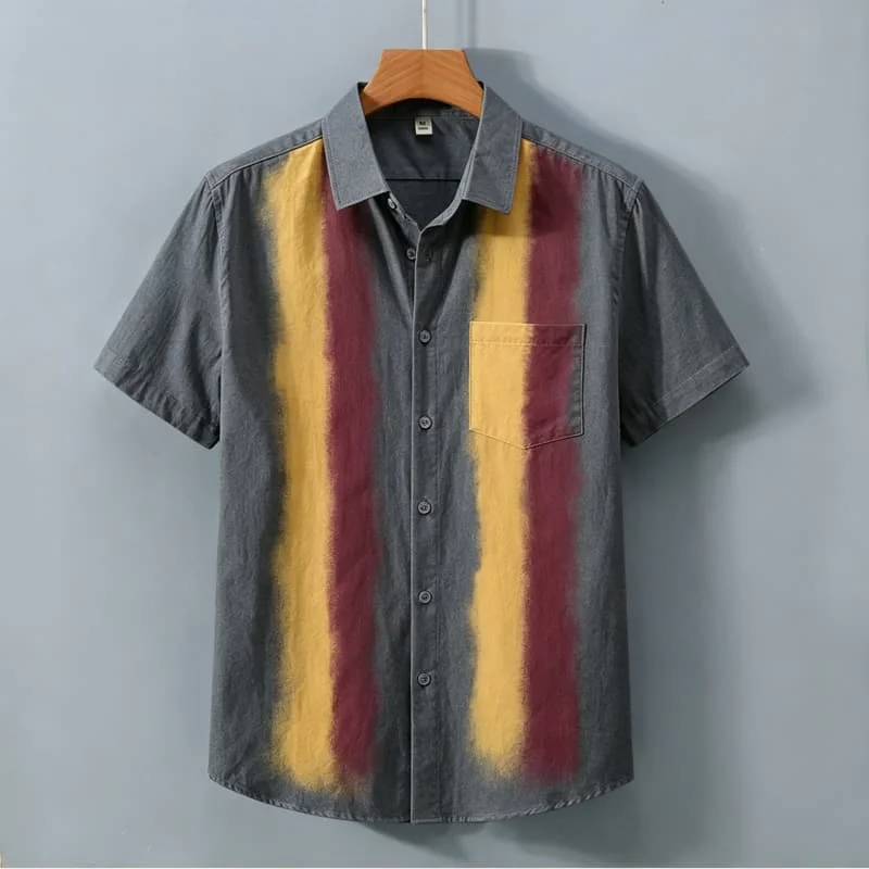 

Personalized men's short sleeved shirt with unique street elements and gradient print, with pockets, suitable for street wear
