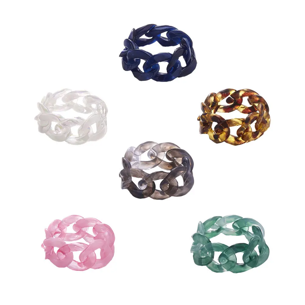 6Pcs Unique Resin Finger Rings Elegant Chain Design Jewelry Ideal for Party Gathering Gift Accessory Finger Ring