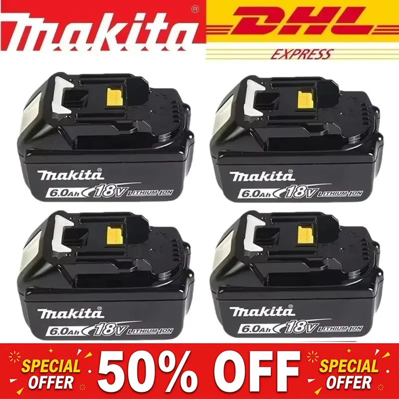 100% Original Makita 18V 6.0Ah Li-Ion Battery, Rechargeable Replacement Battery for BL1830B BL1840B BL1850B BL1860B Power Tools