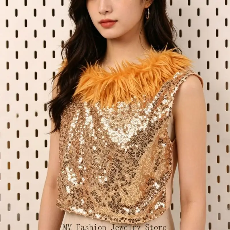Lions Costume Lions Ears Headband Tail Sequins Top Shorts 4Pcs Set D0UB