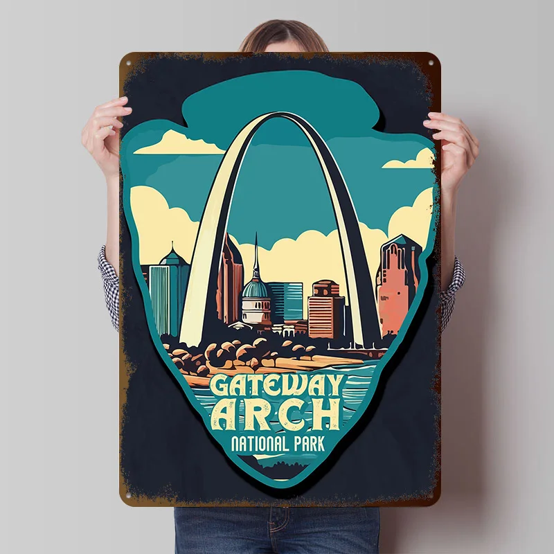 Vintage Gateway Arch National Park Poster Customized Vintage Metal Signs Wall Art Retro Tin Plaque for Man Cave Room Decor Men