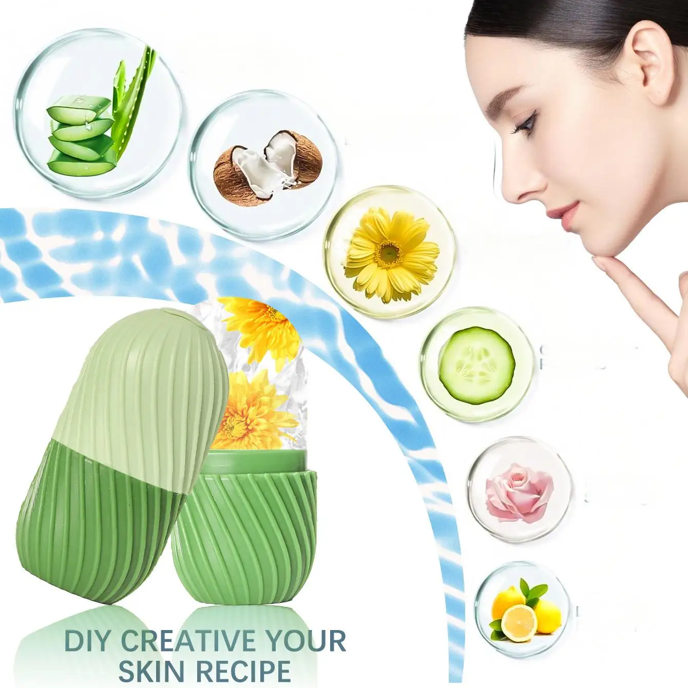 Set per la cura del viso con rulli per superfici di ghiaccio, strumento per massaggio con rulli facciali, stampo per rulli per massaggio facciale, forma cubica