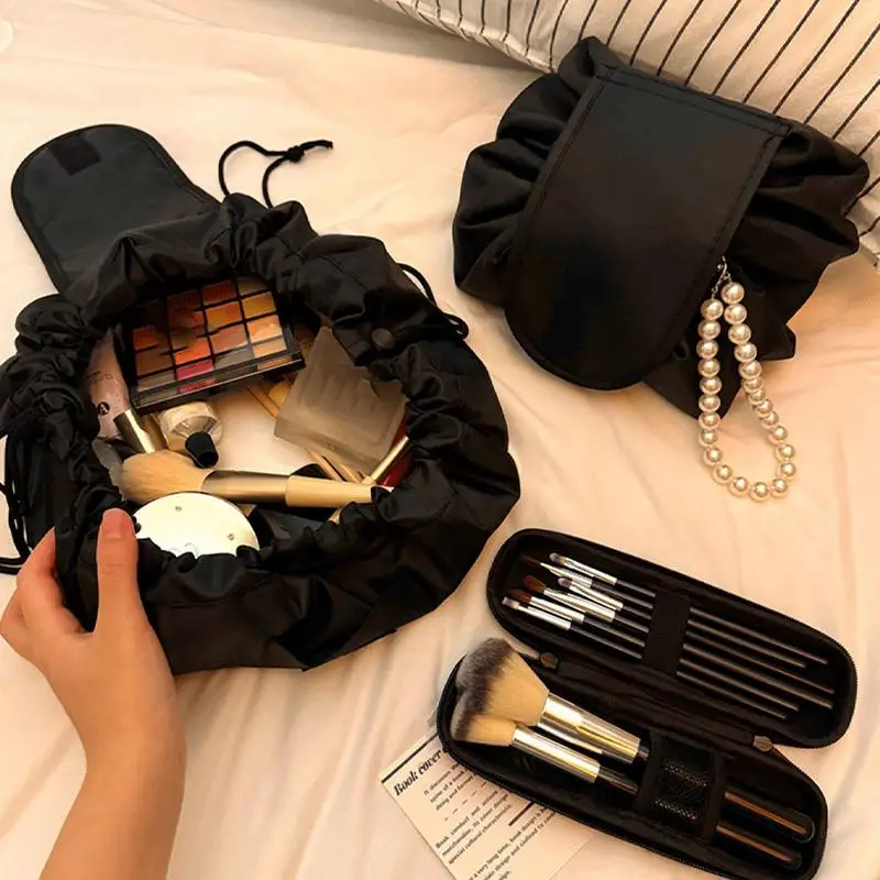 Drawstring Cosmetic Bag for Women Waterproof Travel Makeup Organizer Portable Toiletry Storage Case
