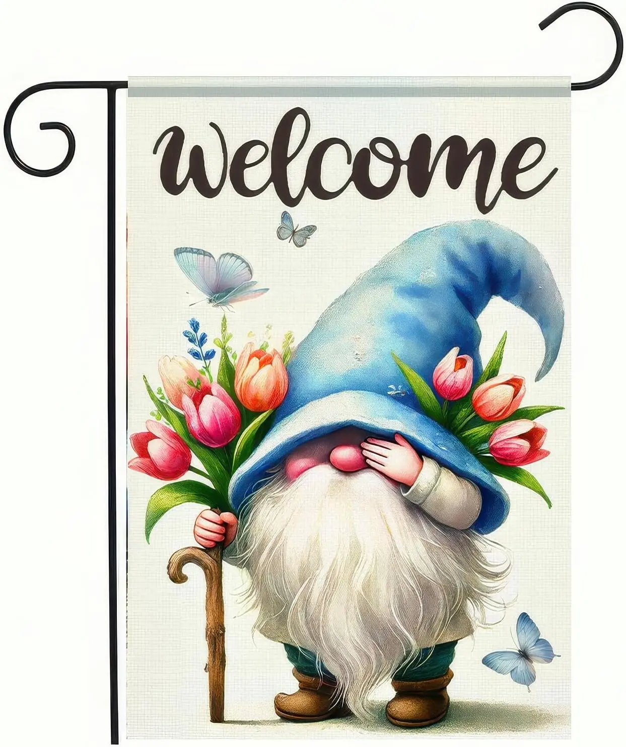 Welcome Spring Summer Garden Flag 12x18 Double Sided Spring Gnome Welcome Garden Flag Small Decorative Flower Floral Butterf EEZ