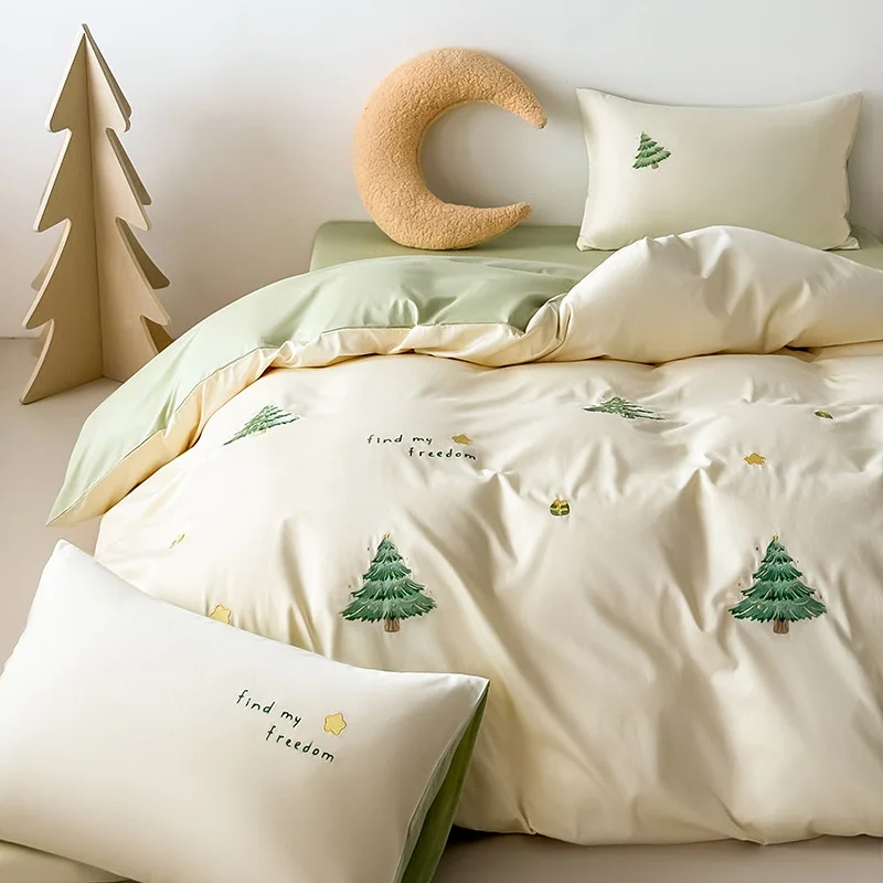 Four piece cotton bed set for children's room cartoon three piece bed sheet single cotton bedding